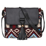 Women's Crossbody Multicolored Red Aztec Print w/Tassel