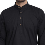 In-Sattva Men's Indian Long Black Kurta Tunic Pathani Pure Cotton, Detailed View