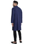 In-Sattva Men's Navy Blue Long Indian Kurta Tunic Pure Cotton, Full Back View