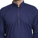 In-Sattva Men's Navy Blue Long Indian Kurta Tunic Pure Cotton, Detailed View