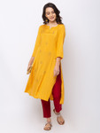 Ethnicity Mustard Yellow Straight Long Kurta Tunic with Embroidery