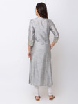 Ethnicity Metallic Grey Long Button Down High-Neck Kurta Tunic Dress