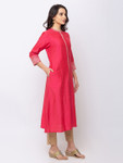Ethnicity Rose Pink Long Button Down High-Neck Kurta Tunic Dress