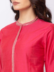 Ethnicity Rose Pink Long Button Down High-Neck Kurta Tunic Dress
