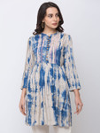 Ethnicity Blue and White Tie-Dye A-Line Short Kurta tunic with Buttoned Placket Ethnicity Blue and White Tie-Dye A-Line Short Kurta tunic with Buttoned Placket