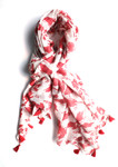 In-Sattva - Handcrafted Abstract Floral Printed Spring Summer Scarf with Fringes; Pink