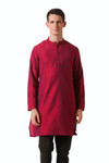 In-Sattva Men's Mandarin Collar Micro Dobby Fine Print Mid-Length Kurta Tunic Magenta