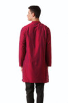 In-Sattva Men's Mandarin Collar Micro Dobby Fine Print Mid-Length Kurta Tunic Magenta
