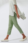 Women's Bohemian Classic Satin Linen Forest Green Straight Pants