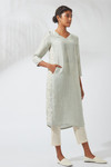Women's Bohemian Classic Silk Linen Gray Embroidered Kurta Shift Dress