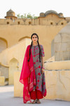 In-Sattva Mayori Pure Cotton Handcrafted Grey Tunic with Fuschia Tie-Dye | Straight View 
