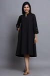 In-Sattva Mayori Pure Cotton Handcrafted Knee Length Black Dress | Full View In-Sattva Mayori Pure Cotton Handcrafted Knee Length Black Dress | Full View