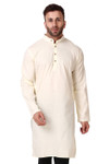 In-Sattva Men's Classic Banded Collar Pure Cotton Long Off-White Kurta Tunic | Main Image