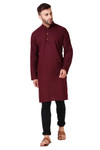 In-Sattva Men's Banded Classic Collar Pure Cotton Long Burgundy Brown Kurta Tunic | Front View In-Sattva Men's Banded Classic Collar Pure Cotton Long Burgundy Brown Kurta Tunic | Front View