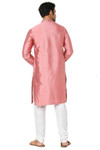 In-Sattva Men's Vertical Pleat Embroidered Banded Collar and Placket Rose Pink Kurta Tunic | Back View