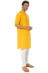 Men's Golden Yellow Kurta Tunic with Mandarin Collar and Shoulder Straps | Right View