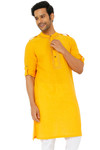 Men's Golden Yellow Kurta Tunic with Mandarin Collar and Shoulder Straps | Main View