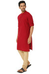 Men's Fire Red Kurta Tunic with Mandarin Collar and Shoulder Straps | Left View Men's Fire Red Kurta Tunic with Mandarin Collar and Shoulder Straps | Left View