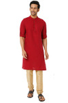Men's Fire Red Kurta Tunic with Mandarin Collar and Shoulder Straps | Zoomed Out Men's Fire Red Kurta Tunic with Mandarin Collar and Shoulder Straps | Zoomed Out