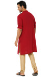 Men's Fire Red Kurta Tunic with Mandarin Collar and Shoulder Straps | Back View Men's Fire Red Kurta Tunic with Mandarin Collar and Shoulder Straps | Back View