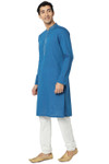 Men's True Blue Kurta Tunic with Artistic Embroidered banded Collar | Right View