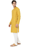 Men's Turmeric Yellow Kurta Tunic with Embroidered Dobby Texture | Left View
