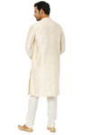 Men's Pearl Beige Kurta Tunic with Embroidered Placket and Yoke Festive | Back View