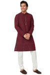 Men's Wedding Burgundy Kurta Tunic with Embroidered Banded Collar and Placket | Posed Men's Wedding Burgundy Kurta Tunic with Embroidered Banded Collar and Placket | Posed