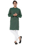 Men's Hunter Green Kurta Tunic with Mandarin Collar and Geometric Pattern | Posed