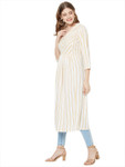 Sitayya Women's Mustard Stitch Striped A-line Off-White Tunic Dress | Right View
