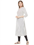 Sitayya Women's Black Stitch Striped A-line White Tunic Dress | Right View Sitayya Women's Black Stitch Striped A-line White Tunic Dress | Right View