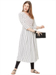 Sitayya Women's Black Stitch Striped A-line White Tunic Dress | Lifestyle Image Sitayya Women's Black Stitch Striped A-line White Tunic Dress | Lifestyle Image