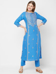 Sitayya Women Blue Rayon Printed Straight Kurta | Front View