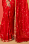 In-Sattva Classic Women's Handloom Tribal Moss Chiffon Saree; Fiery Red