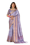 In-Sattva Women's Heritage Floral Print Dola Silk Saree; Luxurious Lavender