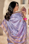 In-Sattva Women's Heritage Floral Print Dola Silk Saree; Luxurious Lavender