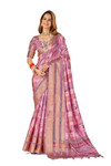In-Sattva Women's Heritage Floral Print Dola Silk Saree; Peony Pink