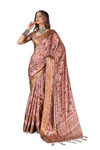 In-Sattva Women's Heritage Handloom Bandhni Dola Silk Saree; Tan Pink