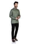 In-Sattva Men's Cotton Printed Henley Style Sattva-Collar Hip-Length Kurta Tunic; Emerald Green In-Sattva Men's Cotton Printed Henley Style Sattva-Collar Hip-Length Kurta Tunic; Emerald Green