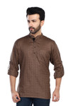 In-Sattva Men's Cotton Printed Henley Style Sattva-Collar Hip-Length Kurta Tunic; Chestnut Brown In-Sattva Men's Cotton Printed Henley Style Sattva-Collar Hip-Length Kurta Tunic; Chestnut Brown