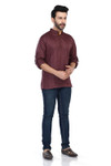 In-Sattva Men's Cotton Printed Henley Style Sattva-Collar Hip-Length Kurta Tunic; Deep Plum In-Sattva Men's Cotton Printed Henley Style Sattva-Collar Hip-Length Kurta Tunic; Deep Plum