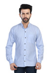 In-Sattva Men's Banded Sattva-Collar Pure Cotton Summer Button-Down Shirt; Sky Blue In-Sattva Men's Banded Sattva-Collar Pure Cotton Summer Button-Down Shirt; Sky Blue