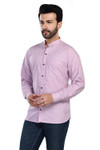 In-Sattva Men's Banded Sattva-Collar Pure Cotton Summer Button-Down Shirt; Coral Rose In-Sattva Men's Banded Sattva-Collar Pure Cotton Summer Button-Down Shirt; Coral Rose