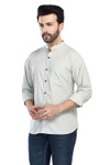 In-Sattva Men's Banded Sattva-Collar Pure Cotton Summer Button-Down Shirt; Olive Green In-Sattva Men's Banded Sattva-Collar Pure Cotton Summer Button-Down Shirt; Olive Green