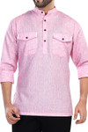 In-Sattva Men's Double-Breasted Pullover Sattva-Collar Henley Style Kurta Tunic; Mauve Pink In-Sattva Men's Double-Breasted Pullover Sattva-Collar Henley Style Kurta Tunic; Mauve Pink
