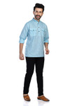 In-Sattva Men's Double-Breasted Pullover Sattva-Collar Henley Style Kurta Tunic; Aqua Blue In-Sattva Men's Double-Breasted Pullover Sattva-Collar Henley Style Kurta Tunic; Aqua Blue