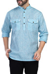 In-Sattva Men's Double-Breasted Pullover Sattva-Collar Henley Style Kurta Tunic; Aqua Blue In-Sattva Men's Double-Breasted Pullover Sattva-Collar Henley Style Kurta Tunic; Aqua Blue