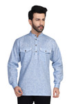 In-Sattva Men's Double-Breasted Pullover Sattva-Collar Henley Style Kurta Tunic; Natural Linen In-Sattva Men's Double-Breasted Pullover Sattva-Collar Henley Style Kurta Tunic; Natural Linen