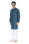 In-Sattva Men's Cotton Folk Print Banded Sattva-Collar Knee-Length Kurta Tunic; Vintage Blue In-Sattva Men's Cotton Folk Print Banded Sattva-Collar Knee-Length Kurta Tunic; Vintage Blue