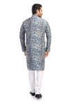 In-Sattva Men's Cotton Folk Print Banded Sattva-Collar Knee-Length Kurta Tunic; Abstract Blue